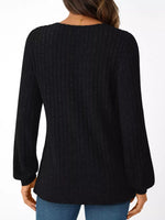 Ribbed Knit V-Neck Long Sleeve T-Shirt