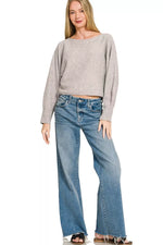 Zenana Boat Neck Balloon Sleeve Sweater