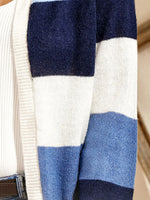 Color Block Button-Up Knit Cardigan