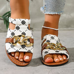 Chain-Decorated Patterned Slide Sandals