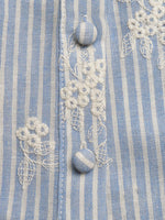 Striped Embroidered Ruffle Sleeve Blouse