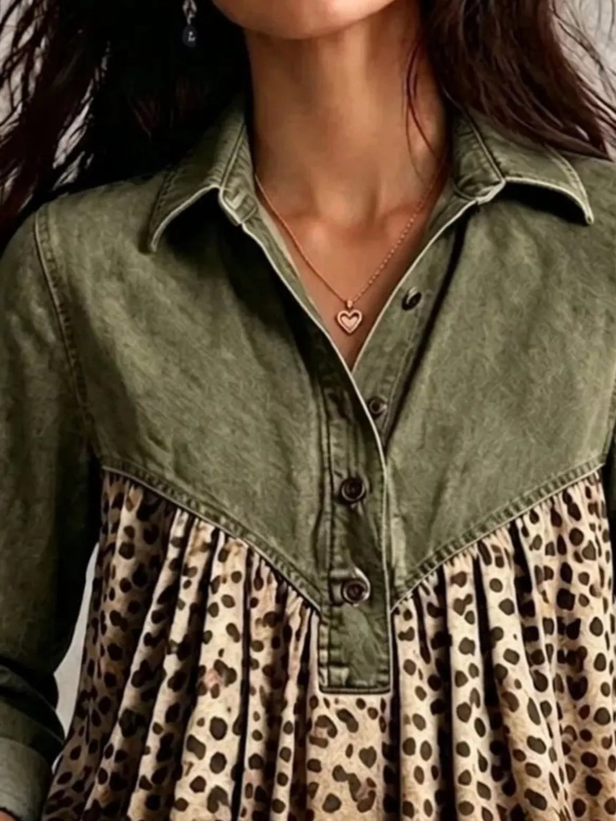 Full Size Leopard Button Detail Blouse Plus Size