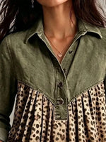 Full Size Leopard Button Detail Blouse Plus Size
