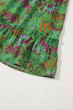 Floral Tie Split Neck Frilly Ruffle Trim Tiered Short Dress