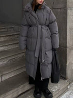 Longline Padded Winter Coat with Belted