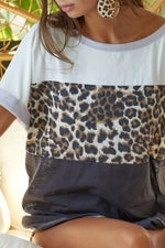 BiBi Leopard Printed JerseyColor Block Roll Up Top