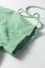 Striped Print Collared Split Neck Half Sleeve Blouse