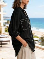 Contrast Trim Button Up Long Sleeve Shirt