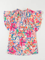 Multicolour Floral Ruffled Sleeve V Neck Summer Blouse