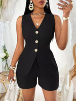 Sleeveless Button-Down Vest & Shorts Set