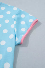 Polka Dot Contrast Trim Top and Drawstring Shorts Set
