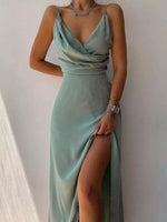 Ruched Slit Spaghetti Strap Dress