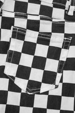 Checkerboard Print Distressed Holes Raw Edge Cropped Jeans