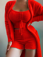 Full Size Cozy Plush Top and Shorts with Cardigan 3-Piece Set Plus Size