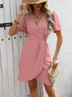 Surplice Short Sleeve Mini Dress