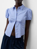 Striped Puff Sleeve Fitted Shirt