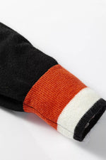 Contrast Striped Trim V Neck Varsity Sweater