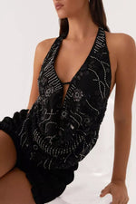 Bead Embellished Halter Neck Tank