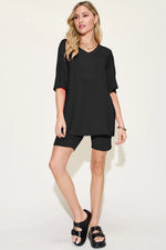 Basic Bae Bamboo Full SizeV-Neck Drop Shoulder T-Shirt and Shorts Set