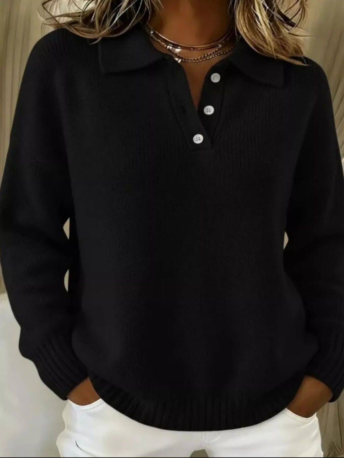 Full Size Button Detail Drop Shoulder Sweater Plus Size