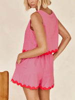 Contrast Trim Round Neck Tank and Shorts Set