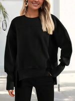Slit Round Neck Dropped Shoulder Sweatshirt