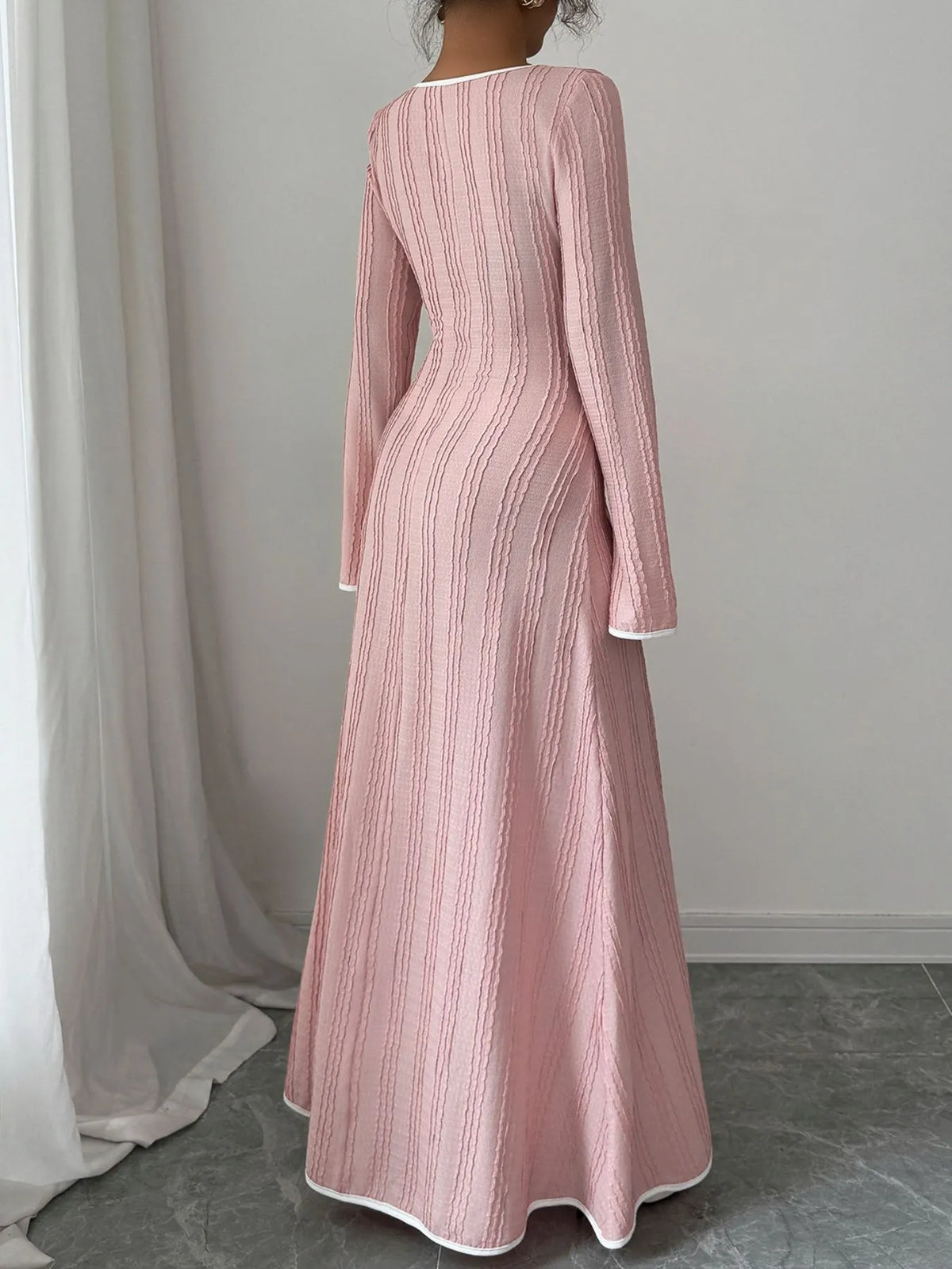 Textured Square Neck Long Sleeve Maxi Dress