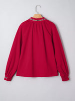 Leopard Notched Long Sleeve Blouse