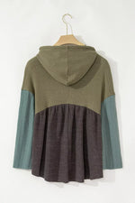 Color Block Waffle Knit Raw Hem Hoodie