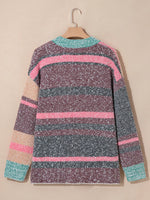 Color Block Striped Side Slit Open Front Cardigan