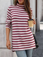 Striped Turtleneck Long Sleeve Knit Top