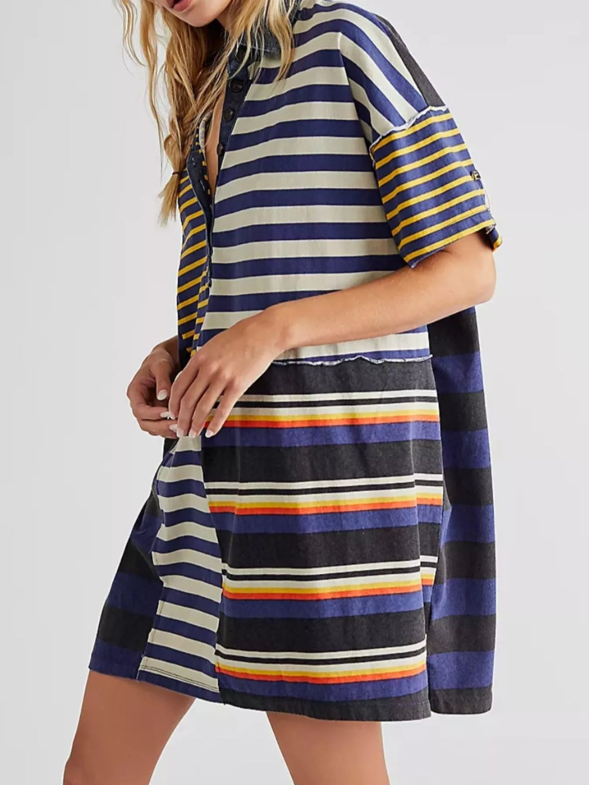 Striped Oversized Half Button Shirt Dress