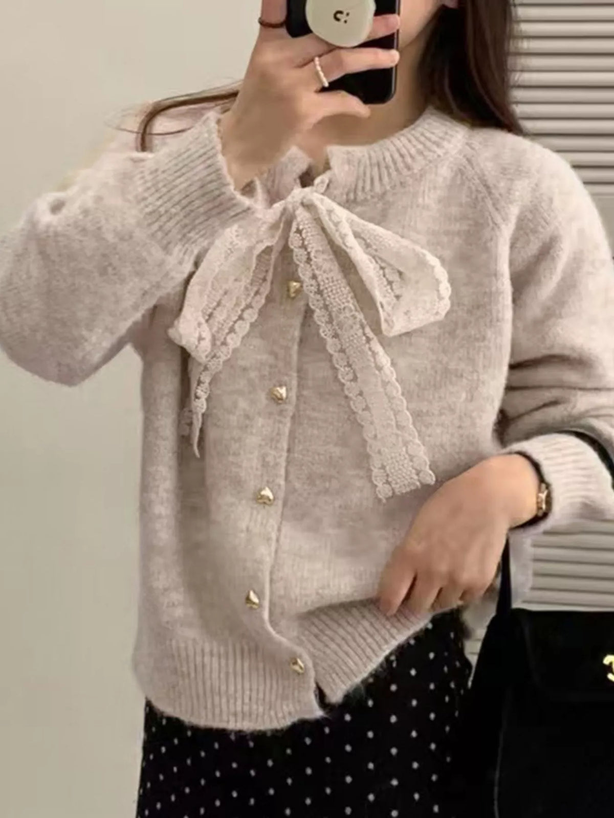 Lace Bowknot Knit Cardigan