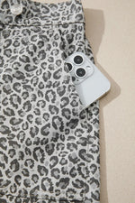 Leopard Print Elastic Waist Denim Shorts