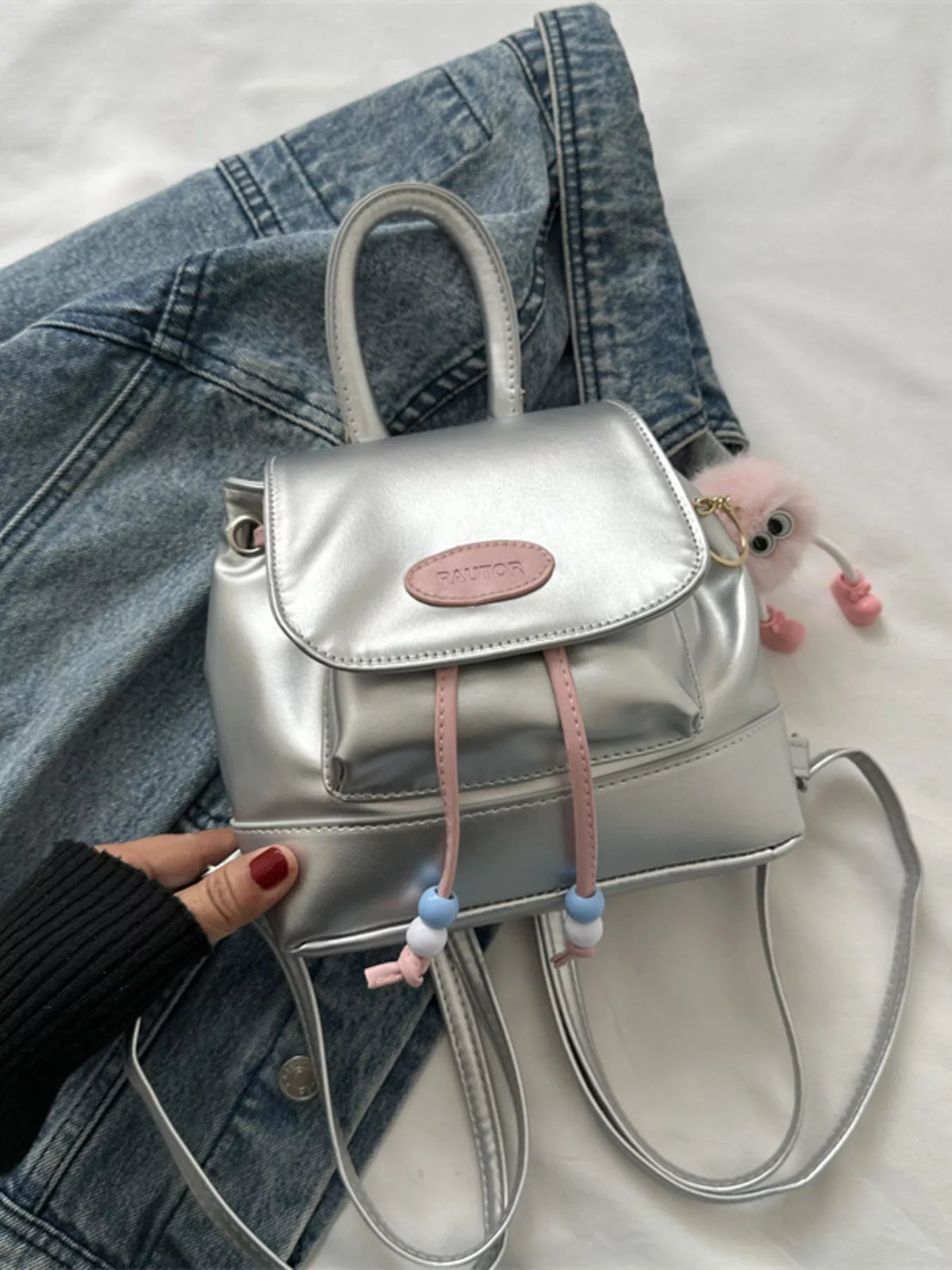 Mini Leather Drawstring Backpack Bag