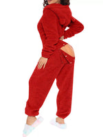 Fleece Hooded Open Back Jumpsuit
