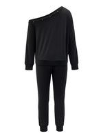 One-Shoulder Pearl Embellished Top and Pants Set