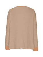 Waffle Knit Round Neck Long Sleeve T-Shirt