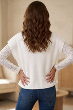Solid Color Ribbed Knit Mock Neck Loose Short Sleeve Sweater