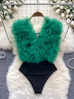 Ruffle Trim Sleeveless Bodysuit