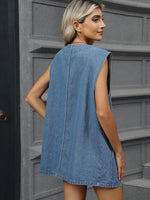 V-Neck Button Up Denim Vest