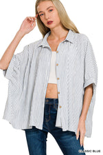 Zenana Woven Stripe Button Down Boxy Shirt