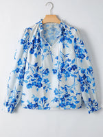 Floral Long Sleeve Tie Neck Blouse