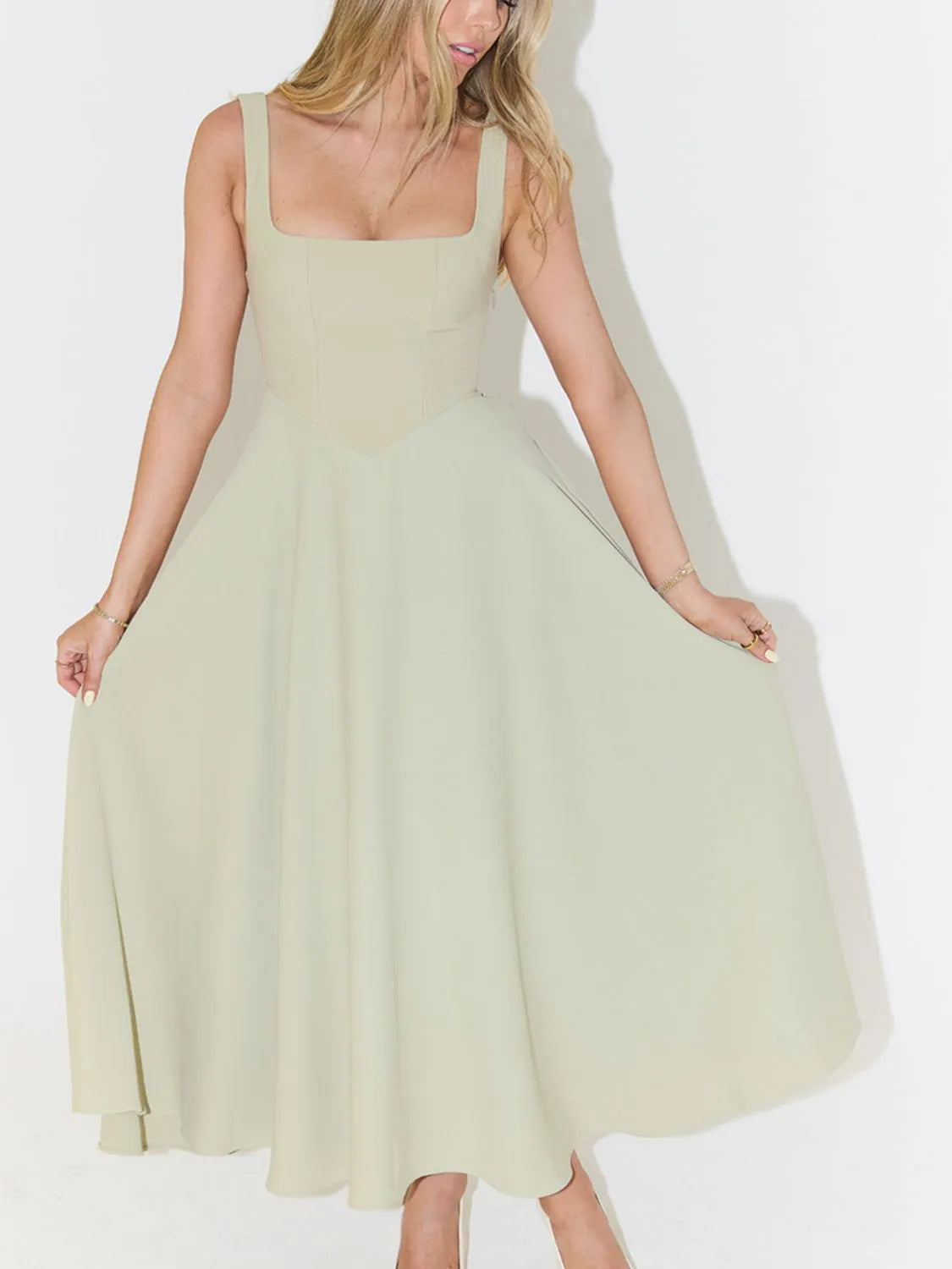 Square Neck Sleeveless Midi Dress