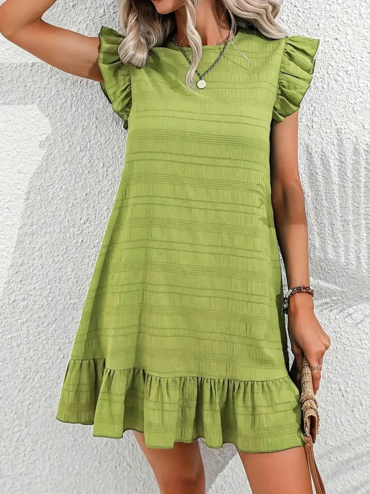 Plus Size Ruffle Hen Cap Sleeve Mini Dress