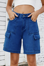 High Rise Denim Shorts with Cargo Pockets