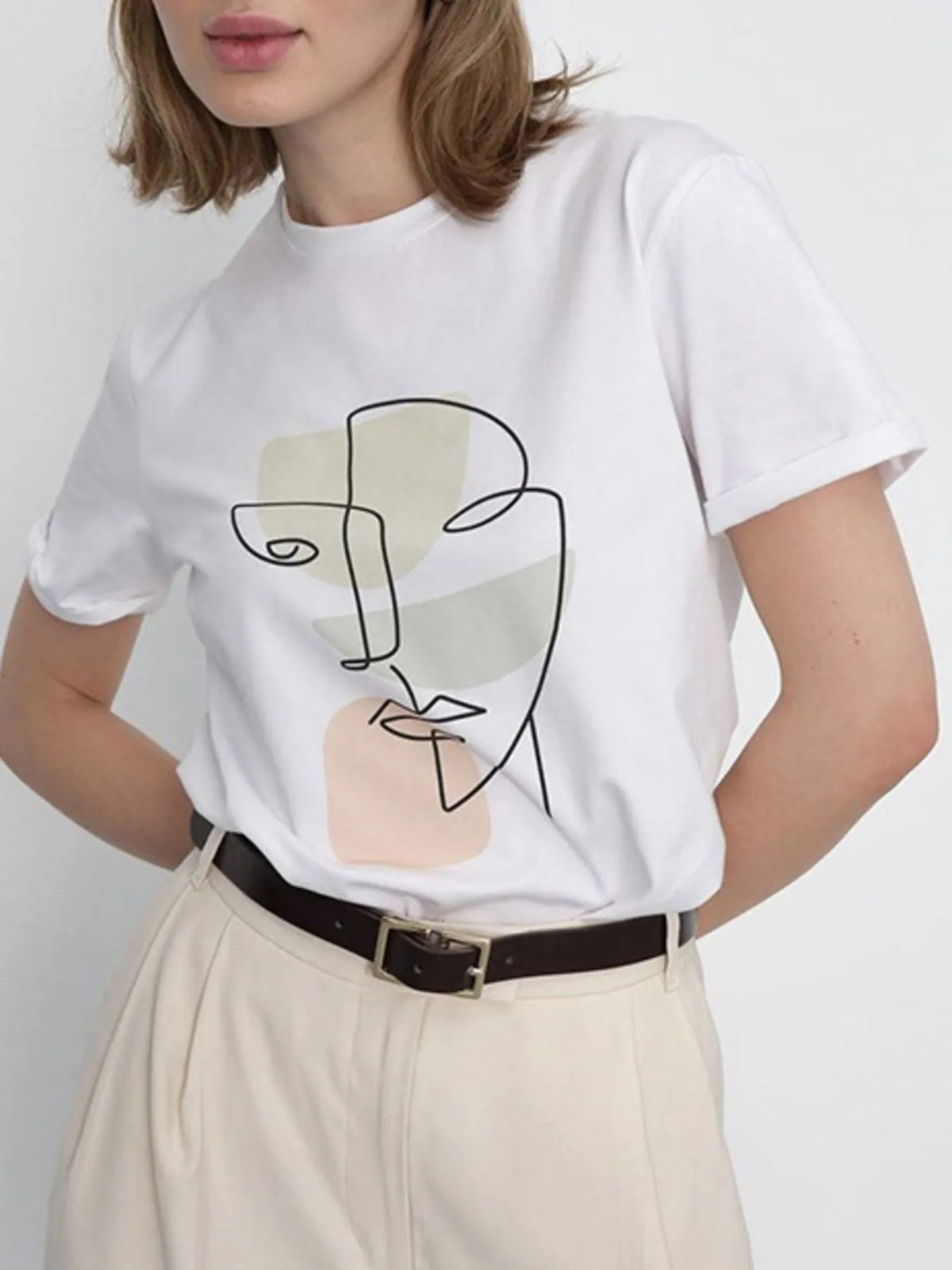 Abstract Face Graphic Casual Round Neck T-Shirt