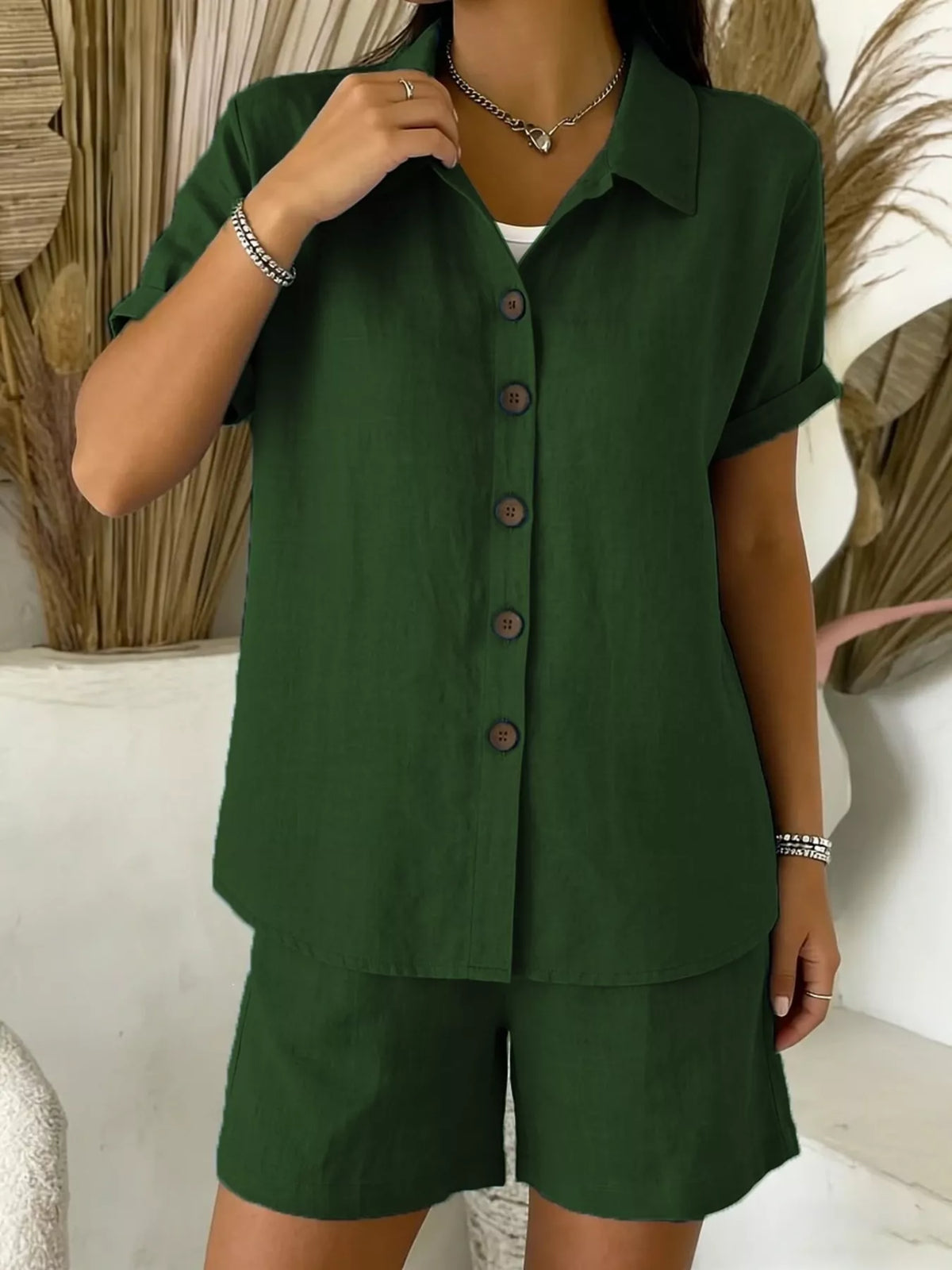 Full Size Button-Up Shirt and Shorts Set Plus Size