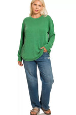 Zenana Full Size Raised Rib Round Neck Long Sleeve Top Plus Size