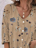 Floral Print V-Neck Button-Down Shirt